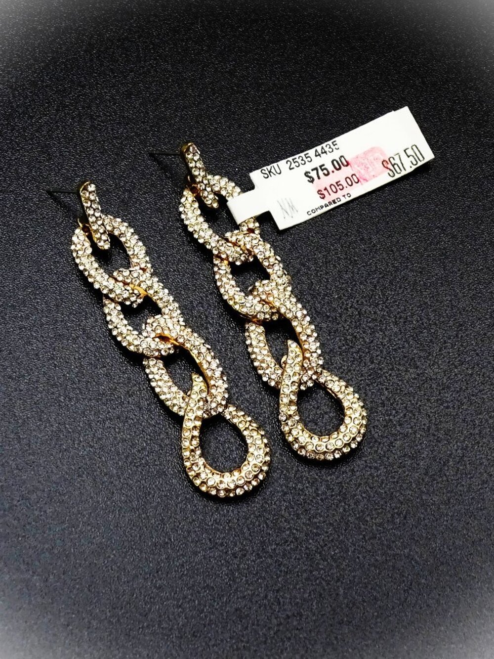 NEIMAN MARCUS Gold Plated Sparkling Crystal Pave Statement Earrings